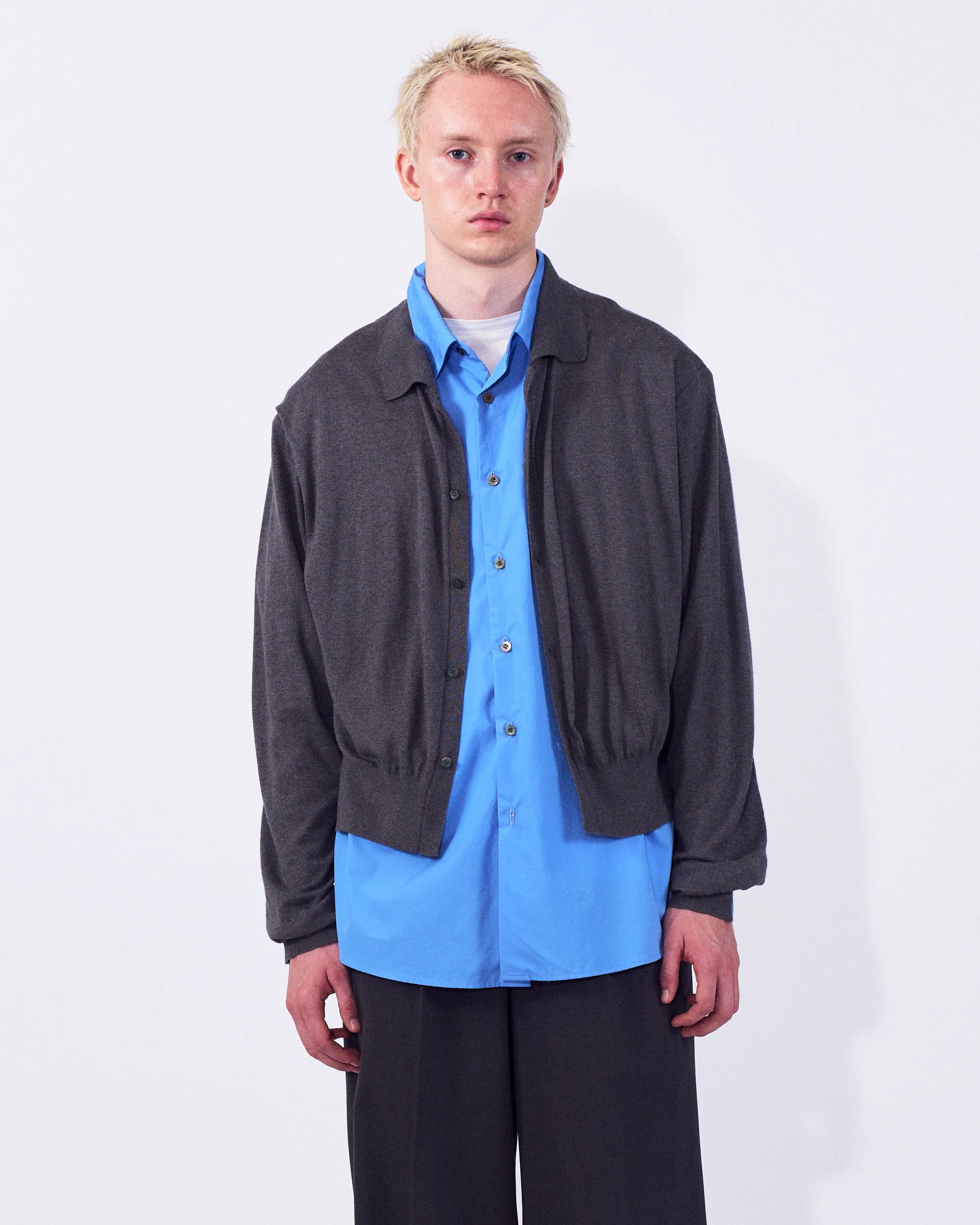 TOP GRAY CONNECTED CARDIGAN SHIRT