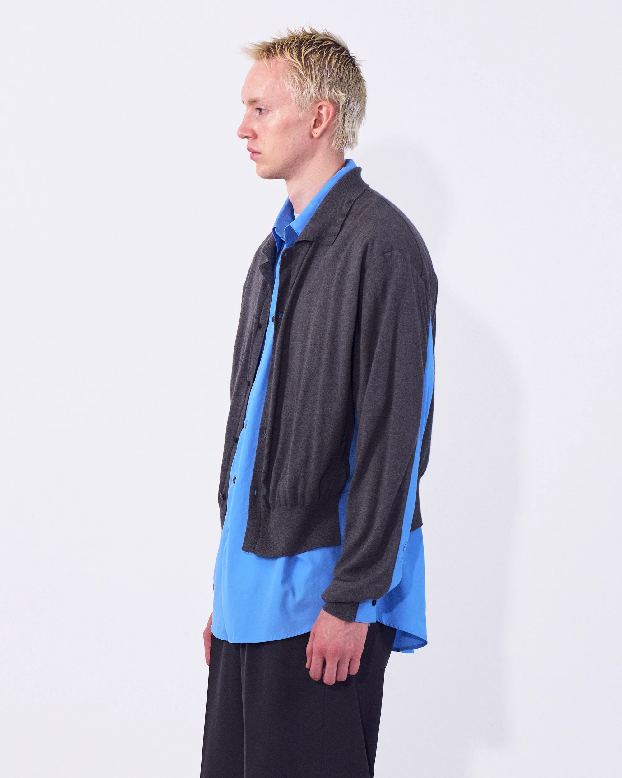 TOP GRAY CONNECTED CARDIGAN SHIRT