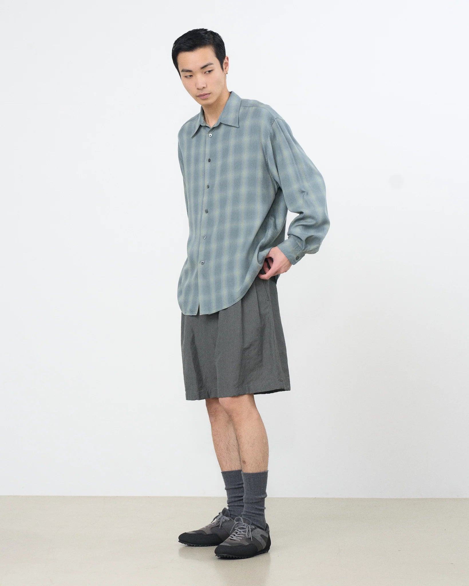 MIST GREEN OMBRE PLAID REGULAR COLLAR SHIRT