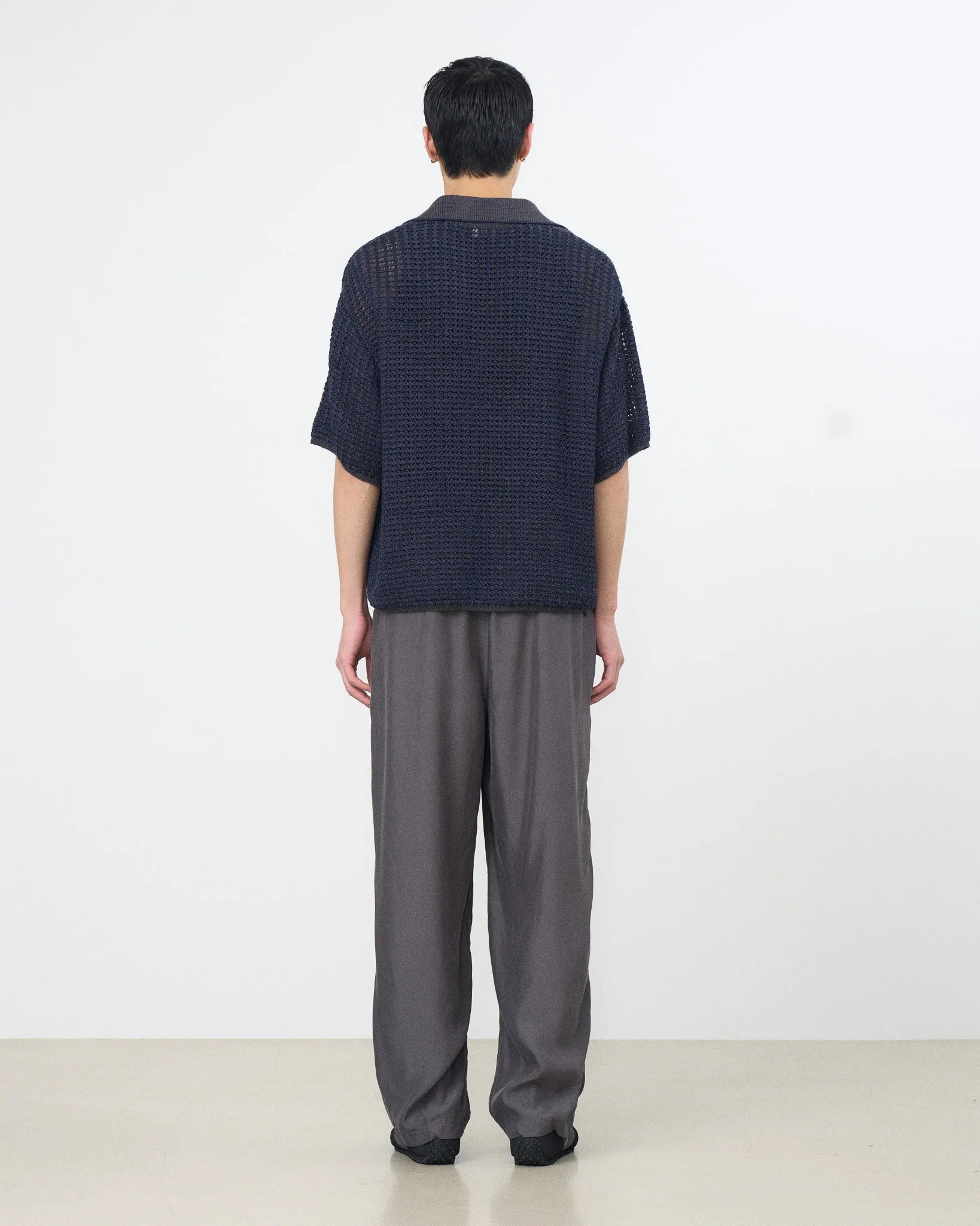 NAVY GRAY MESH KNIT SKIPPER POLO SHIRT