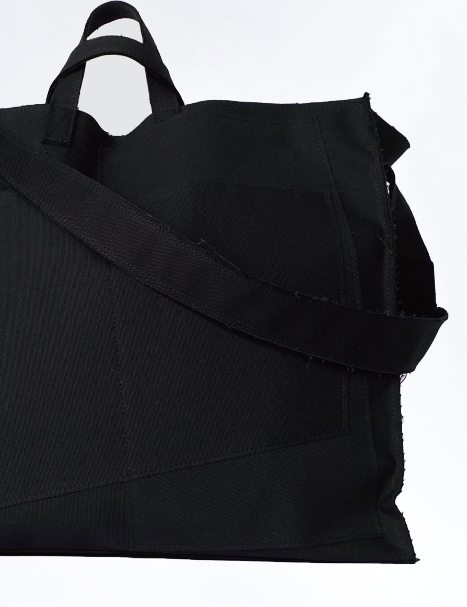 BLACK CUT & LAYERED CANVAS TOTE BAG