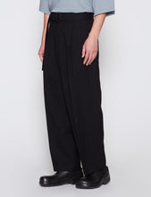 Load image into Gallery viewer, HEATHER BLACK BELTED WIDE STRAIGHT TROUSERS
