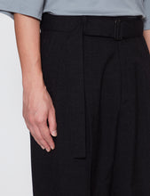 Load image into Gallery viewer, HEATHER BLACK BELTED WIDE STRAIGHT TROUSERS

