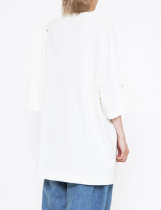 WHITE COTTON SQUARE ROTATED T-SHIRT