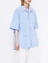 Load image into Gallery viewer, LIGHT BLUE GARMENT DYED DOBBY STRIPED HALF SLEEVE SHIRT
