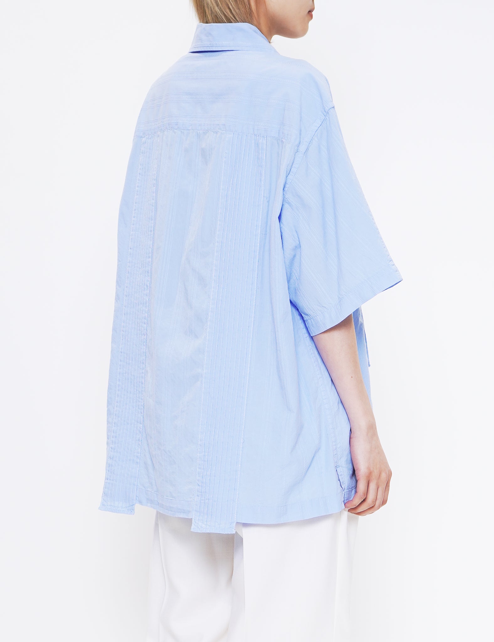 LIGHT BLUE GARMENT DYED DOBBY STRIPED HALF SLEEVE SHIRT