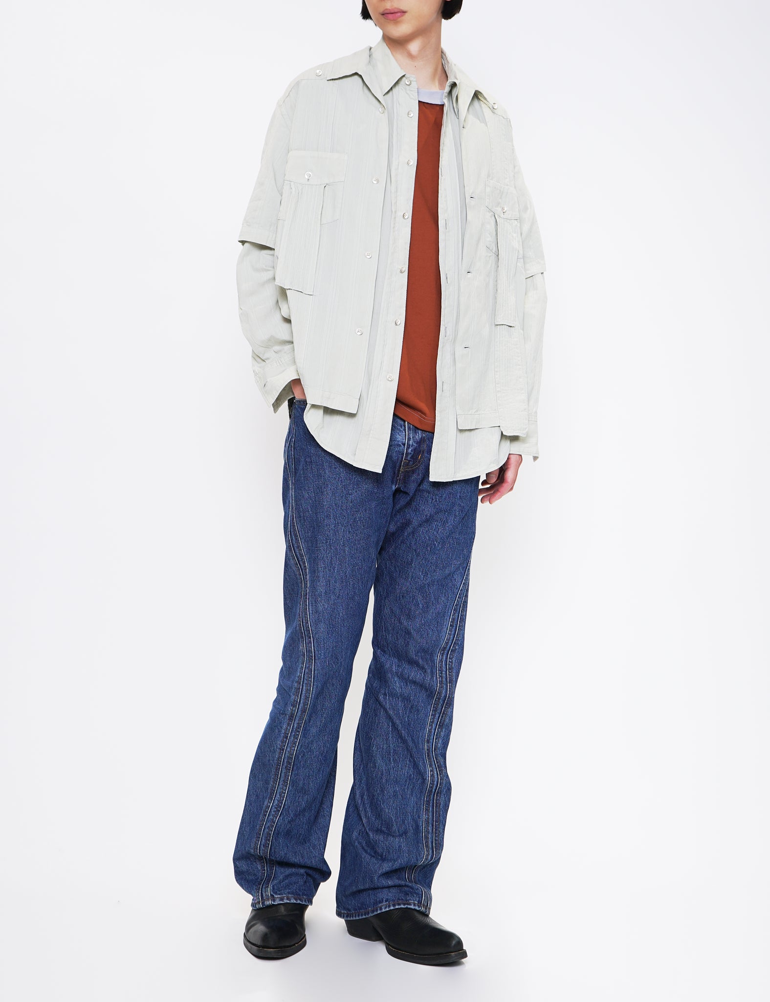 SAGE GARMENT DYED DOBBY STRIPED SHIRT