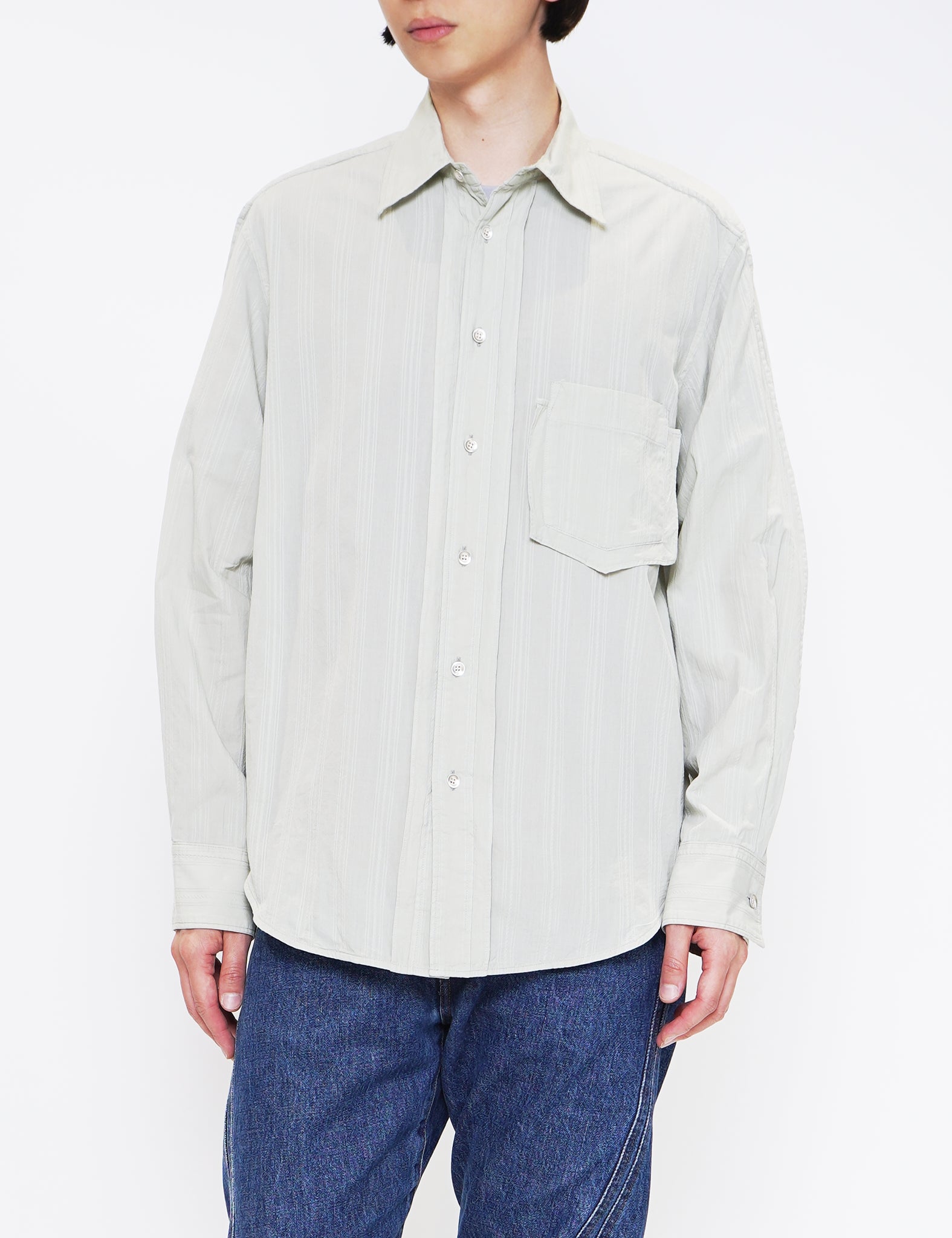 SAGE GARMENT DYED DOBBY STRIPED SHIRT