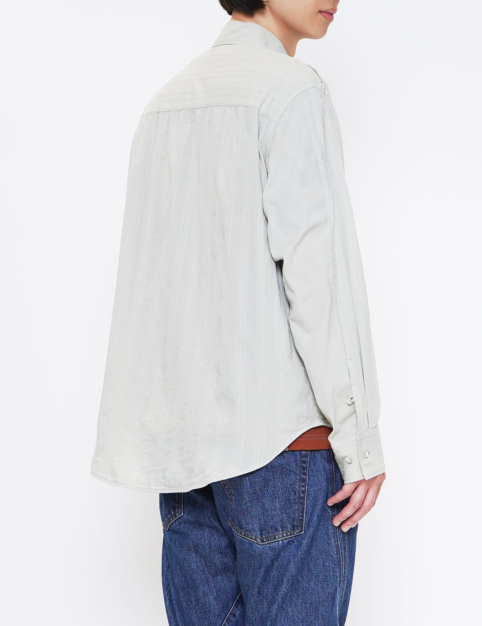 SAGE GARMENT DYED DOBBY STRIPED SHIRT