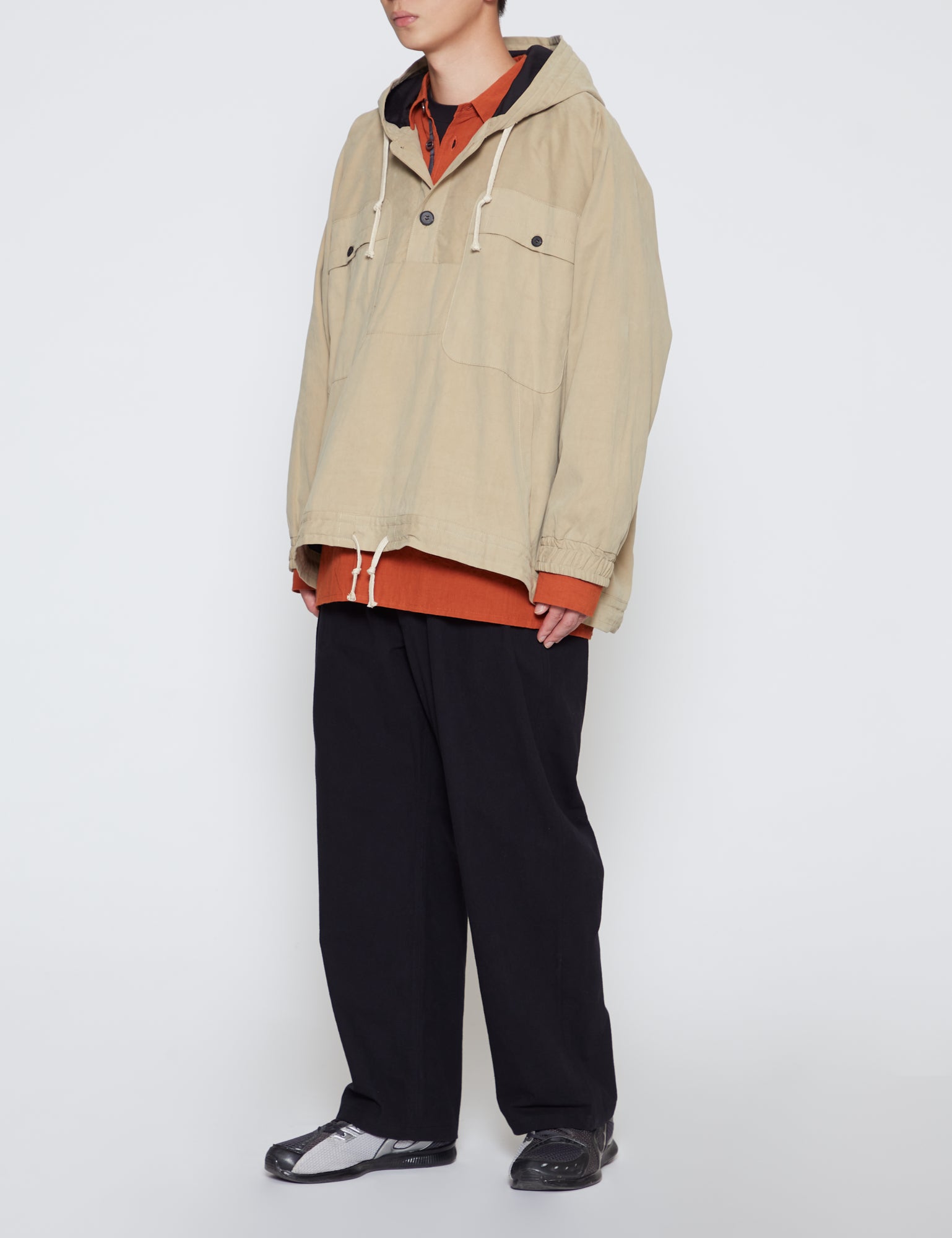 O PROJECT BEIGE HOODED PULLOVER JACKET