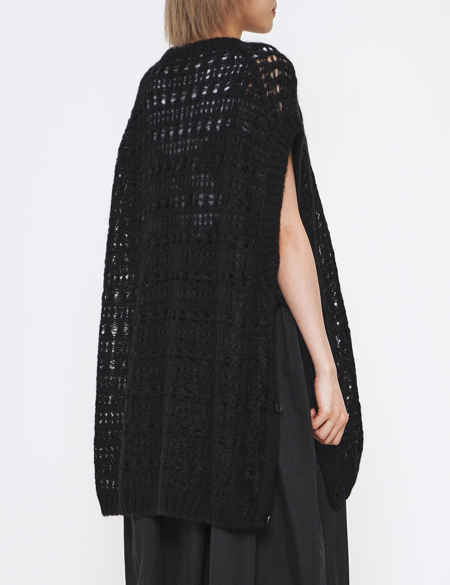 BLACK MOHAIR SILK MESH KNIT VEST