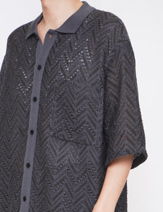 DUSTY PURPLE HERRINGBONE SHORT SLEEVE MESH SHIRT