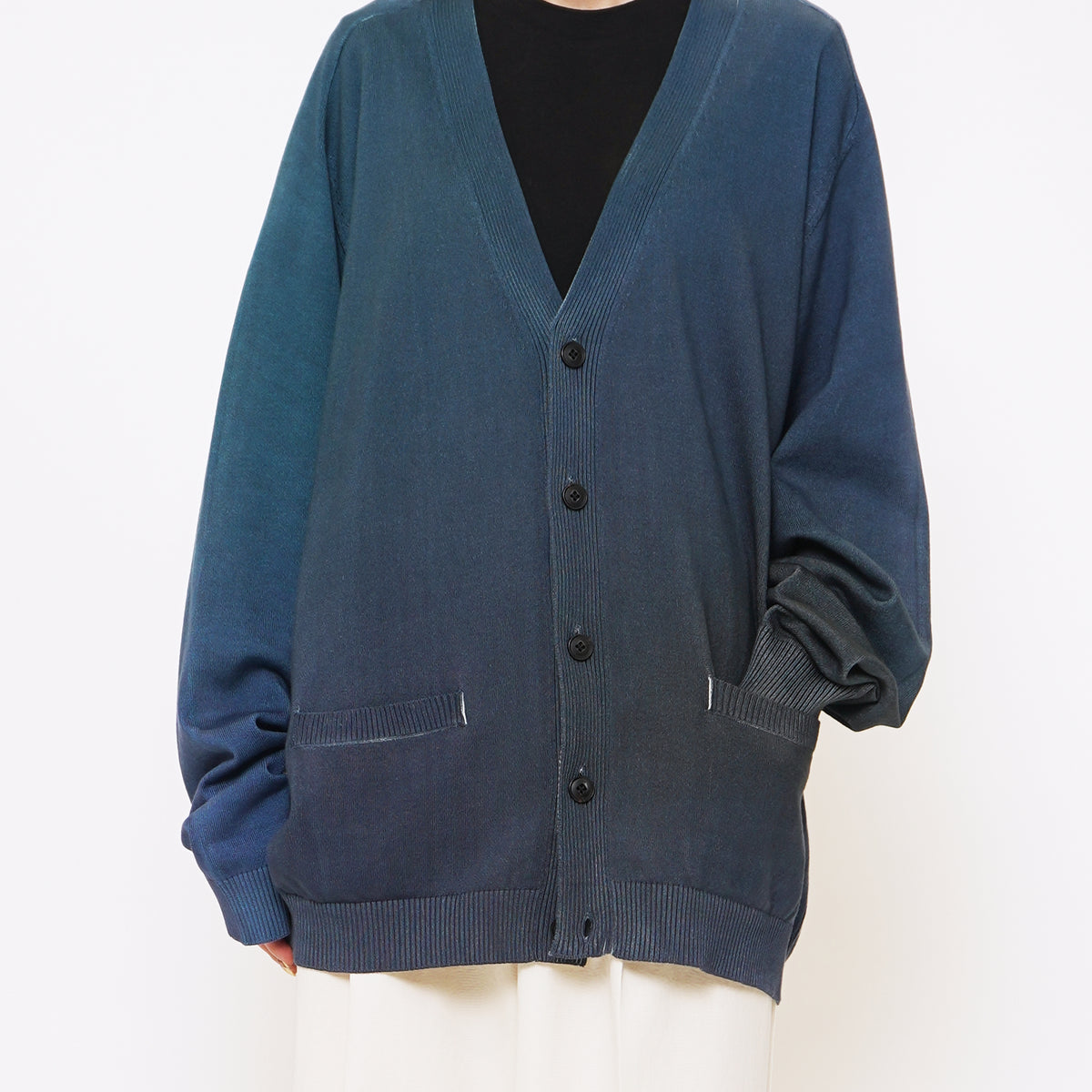 YOKE NAVY GRADATION PRINTED CARDIGAN