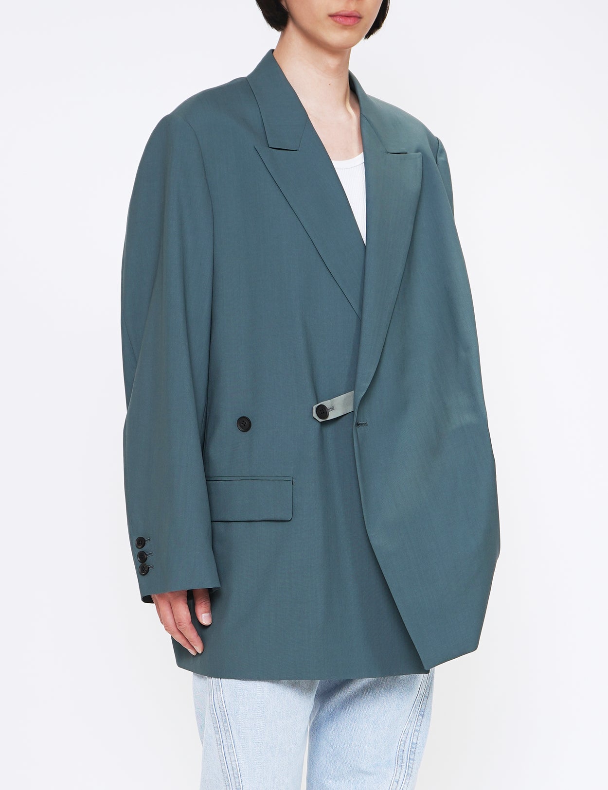 PEACOCK GREEN BOXY DOUBLE BREASTED JACKET