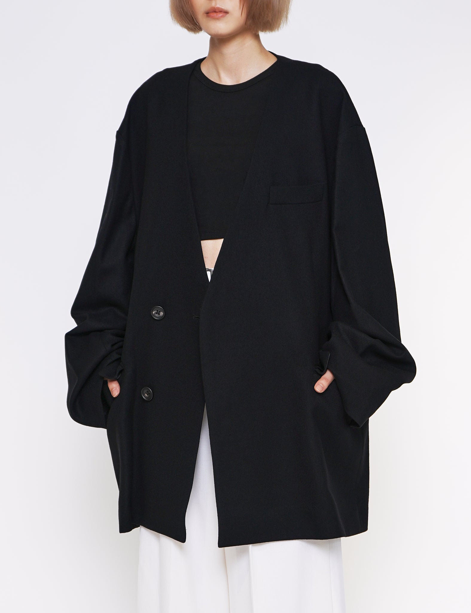BLACK OVERSIZED NO COLLAR TAILORED JACKET